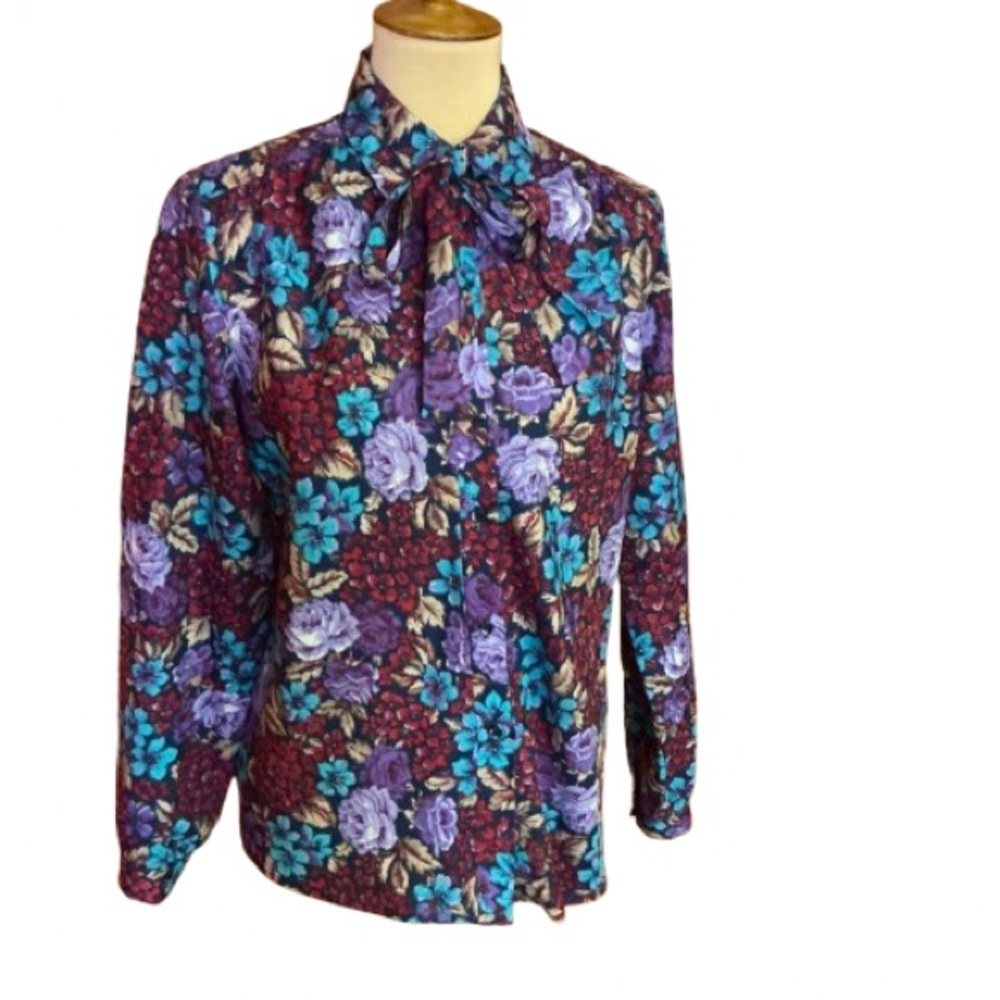 Vtg 70s Bright Floral Blouse